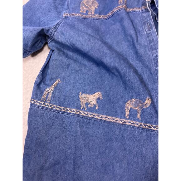 Cabin Creek Denim Safari Shirt Women’s Large Embroidered Animals - Picture 5 of 6